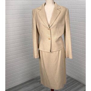 Tahari ASL Skirt Suit Women 10 Tan Beige Woven Cotton Classic‎ Career 2pc VTG